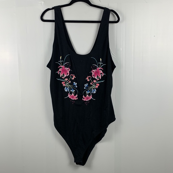 Forever 21 Tops - Forever 21 + Black Floral Embroidered Bodysuit